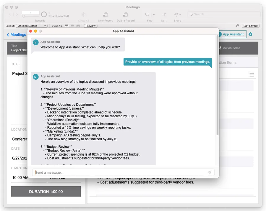 Praten met uw data met de FileMaker App Assistant
